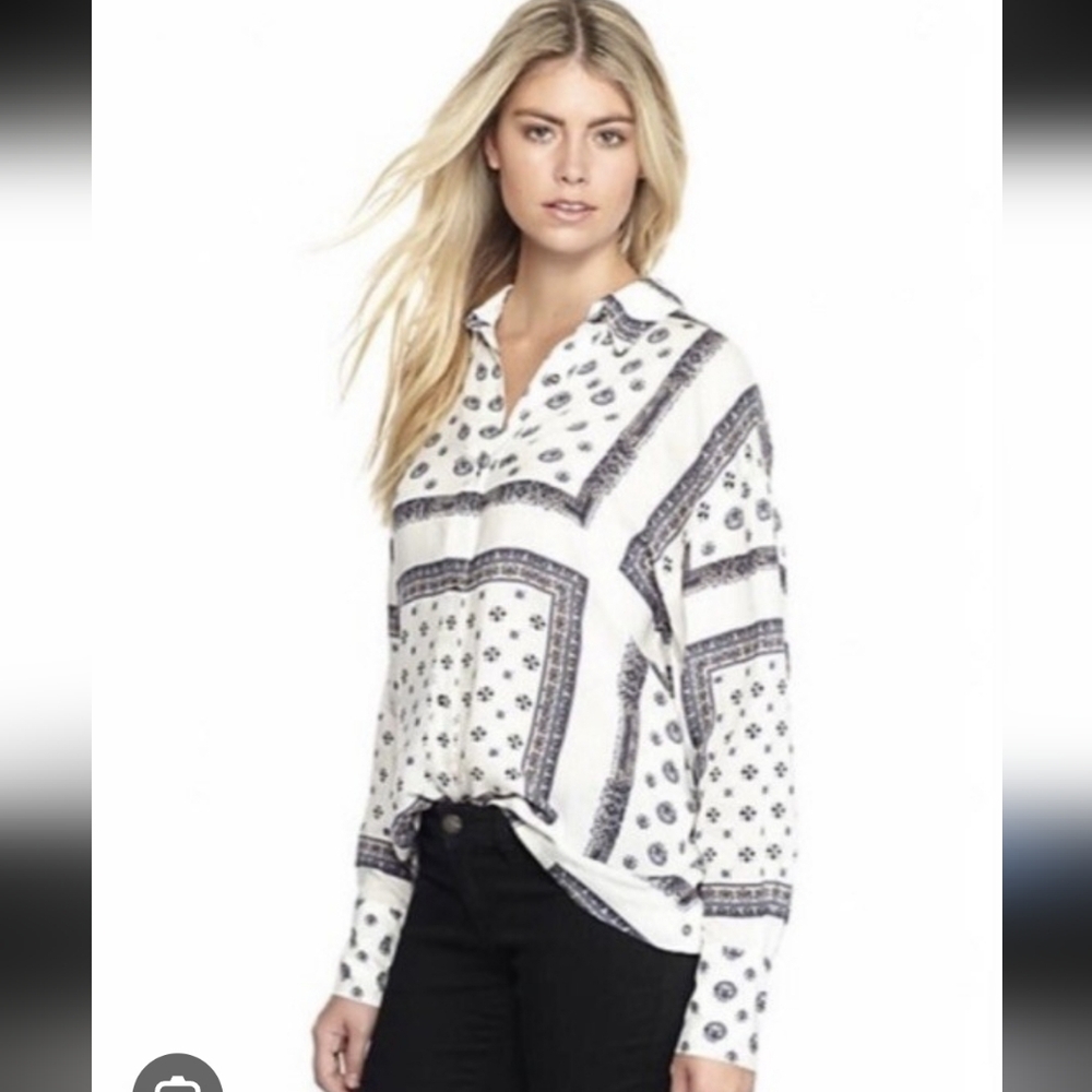 Free People Oversized Button-Up Bandana Print Blouse